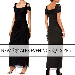 Alex Evenings Cold-Shoulder Draped Metallic Gown Size 12 NEW‎